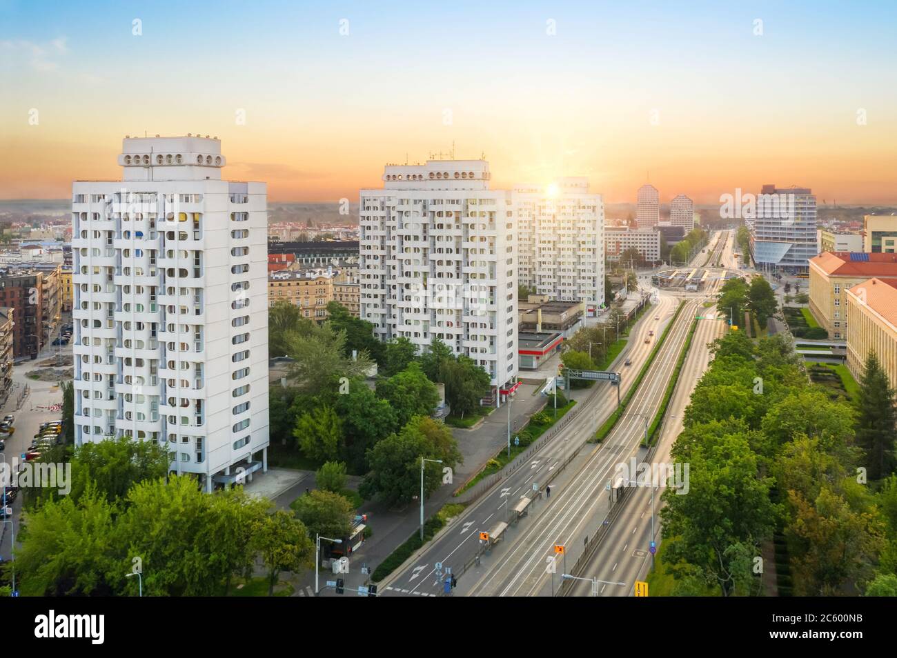 Wroclaw, Poland. Tall residential buildings renovated in 2015, called 'Wroclaw's Manhattan'. One of architectural landmarks of the city Stock Photo
