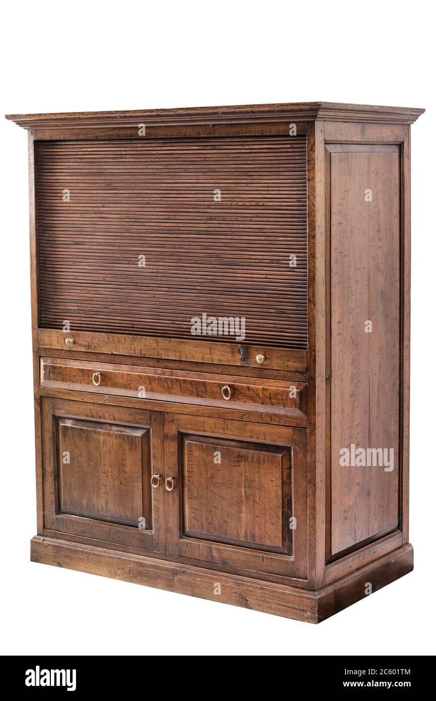 Antique  cupboard with drawers on the white background. Stock Photo