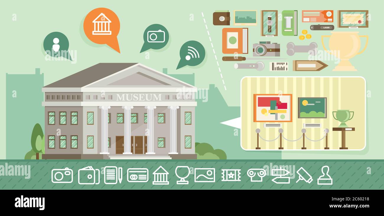 Museum icons set with building. Flat vector Stock Vector Image & Art ...