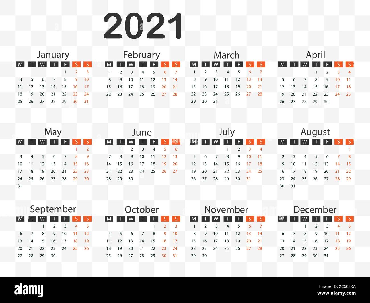 2021 calendar, week starts Monday. Vector illustration, flat design Stock  Vector Image & Art - Alamy