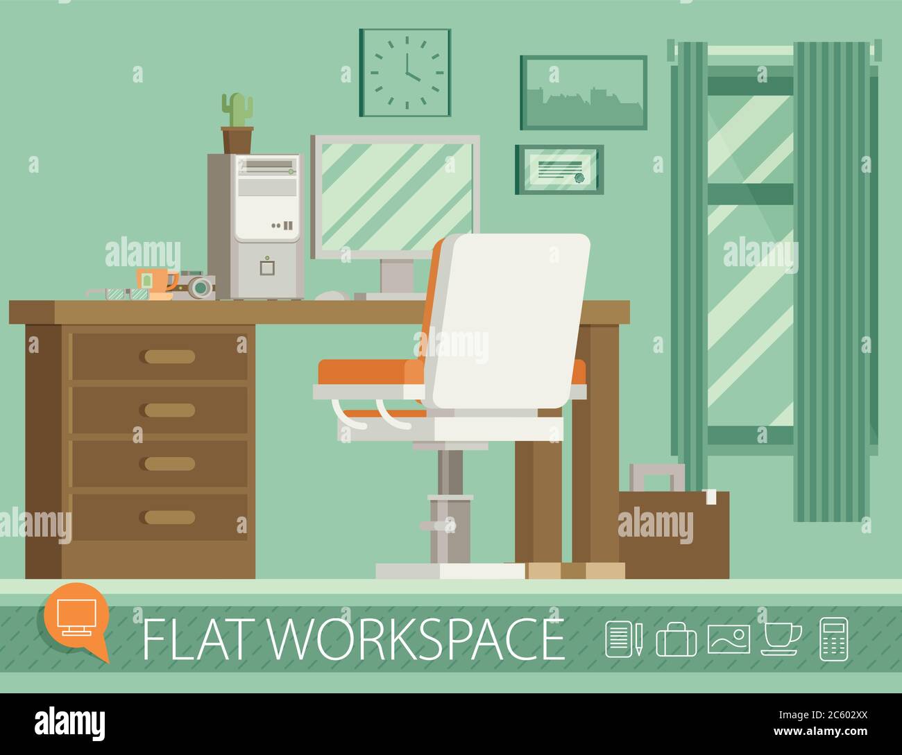 Flat design vector illustration of modern office interior Stock Vector