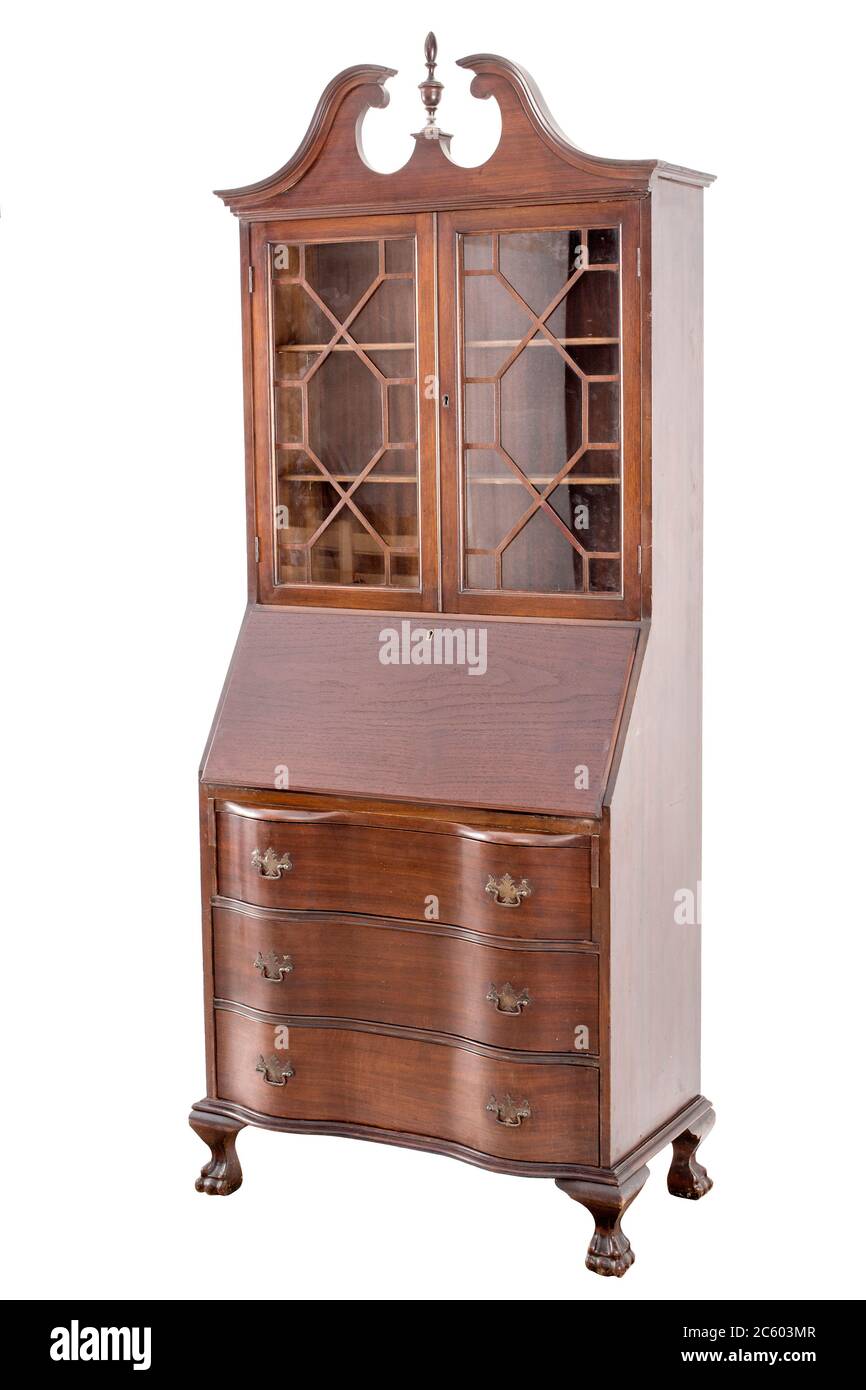 Antique European cupboard  with drawers on the white background. 19th century Stock Photo