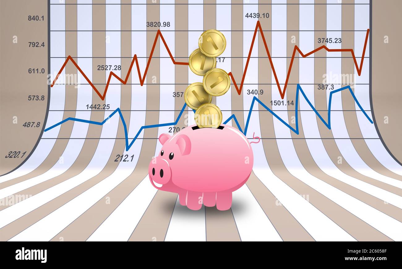 Stock financial chart with savings pig and coins Stock Photo Alamy