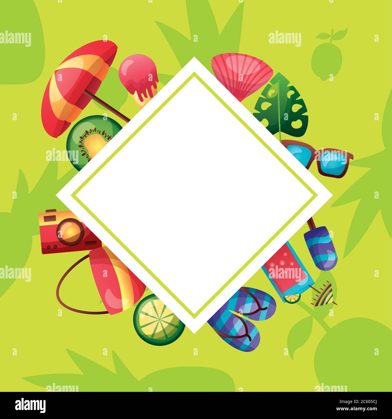 icon set around frame design, Summer vacation and tropical theme Vector ...