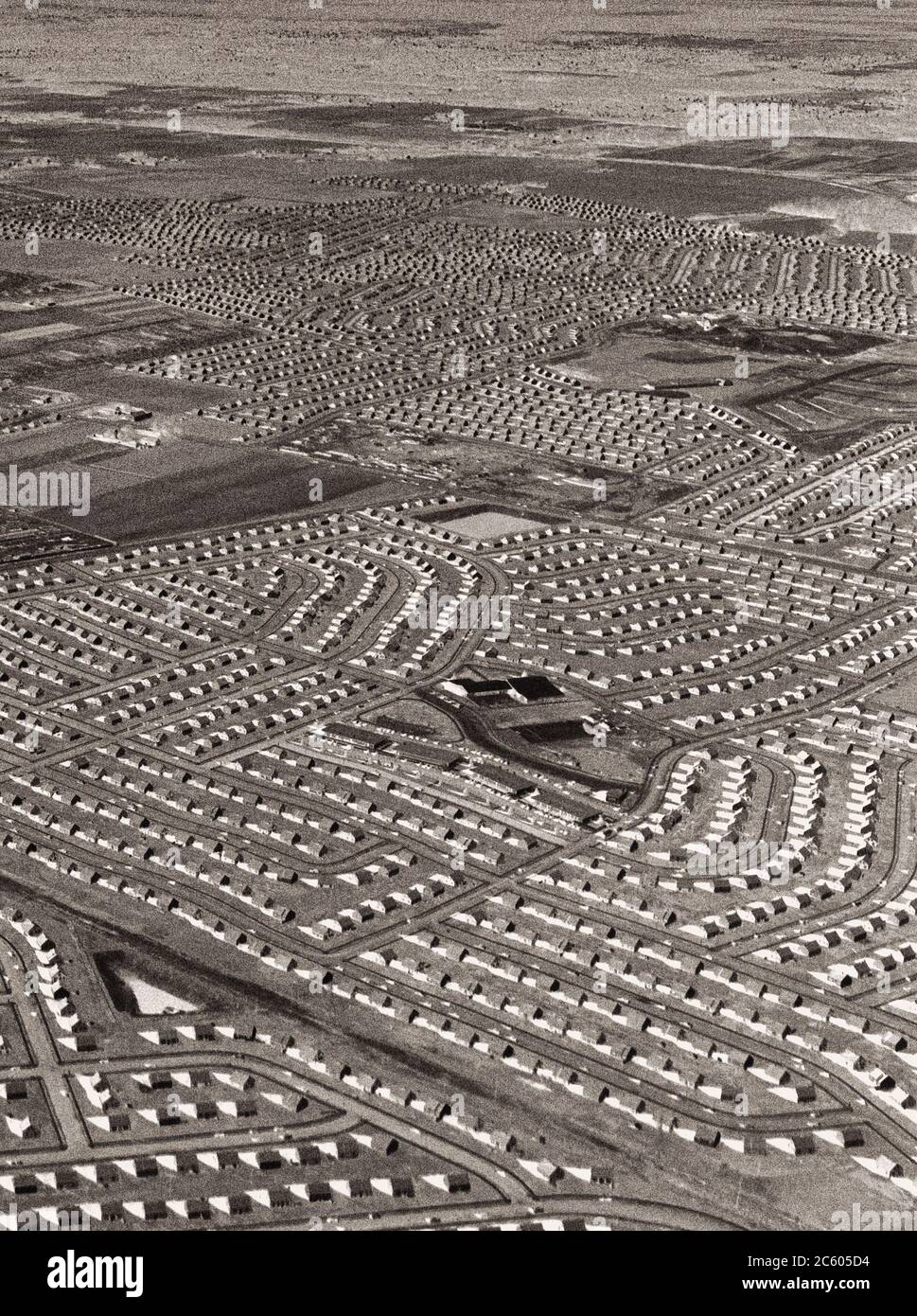 Arial view of the New York Suburb of Levittown, April 13, 1949 New concept of American housing dream - large, complete, low-costl; with shopping centr Stock Photo