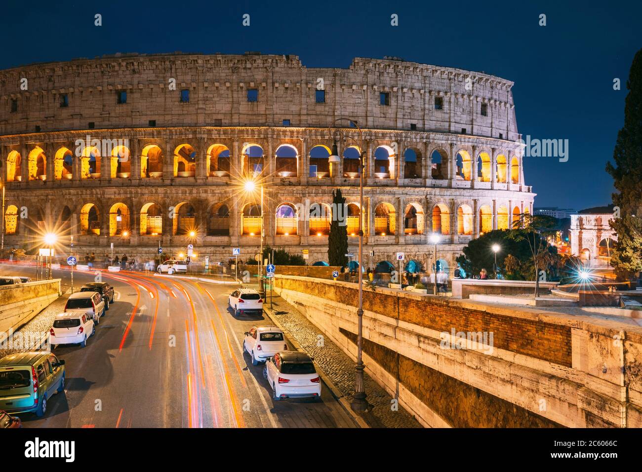 Rome, Italy. Colosseum Also Known As Flavian Amphitheatre In Evening Or
