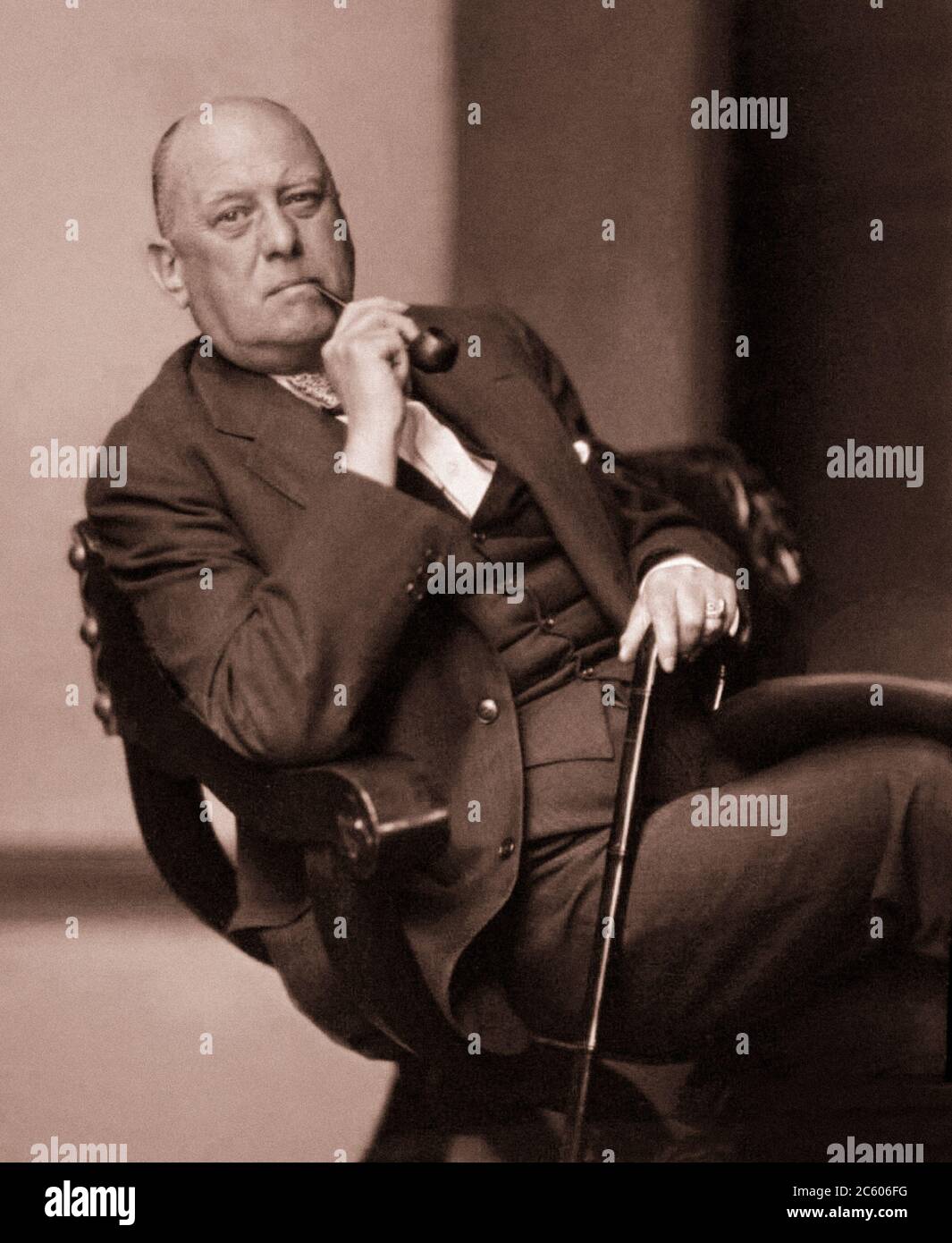 Aleister Crowley (born Edward Alexander Crowley; 1875 – 1947) was an English occultist, ceremonial magician, poet, painter, novelist, and mountaineer. Stock Photo