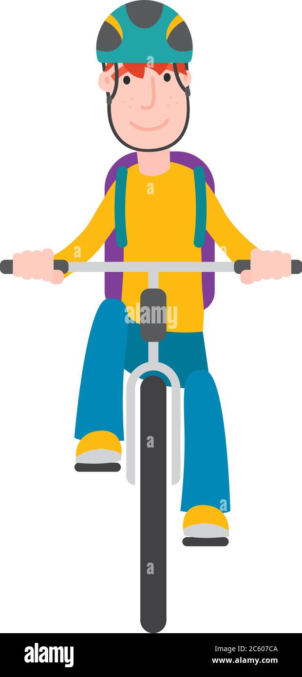 Young redhead man riding a bike. Vector Illustration. Stock Vector