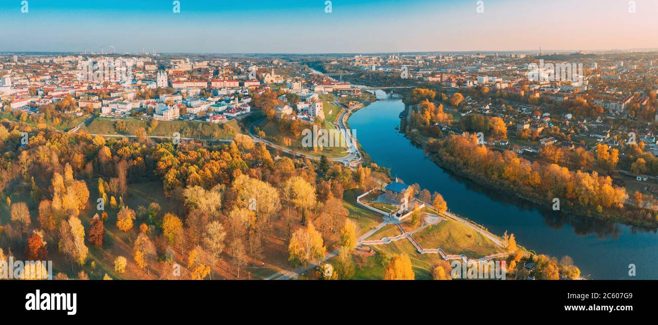 Grodno, Belarus. Aerial Bird's-eye View Of Hrodna Cityscape Skyline ...