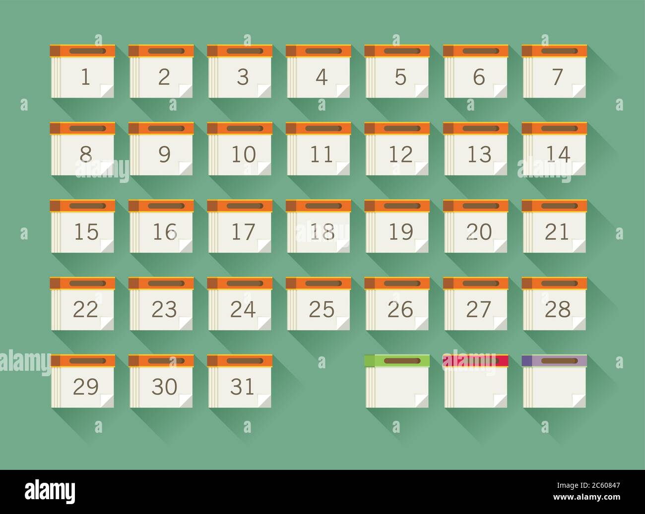 Flat calendar icon. Date and time background. Stock Vector