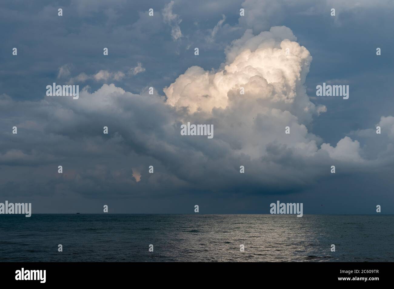 Calm Sea, Black Sea and white clouds on a Blue Sky Background Stock ...
