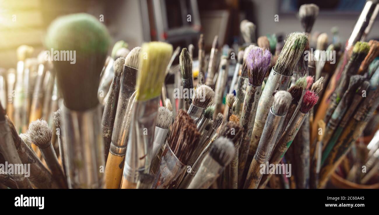 Many different paintbrushes Stock Photo