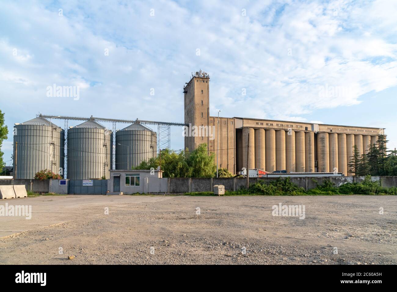 flour mill grain elevators and railroad tracks Poti, Stock