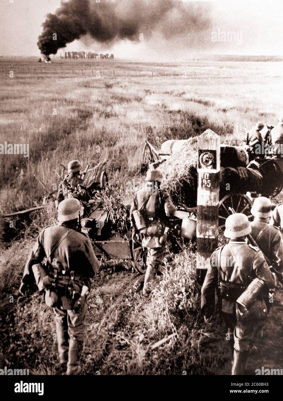 German soldiers cross the state border of the USSR on the first day of the German attack on the Soviet Union. June, 1941 Stock Photo