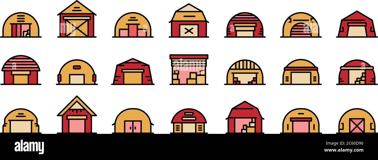 Hangar icons vector flat Stock Vector