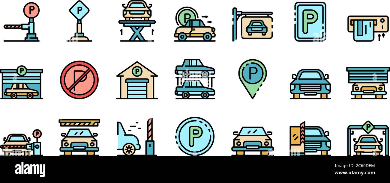 Underground parking icons vector flat Stock Vector