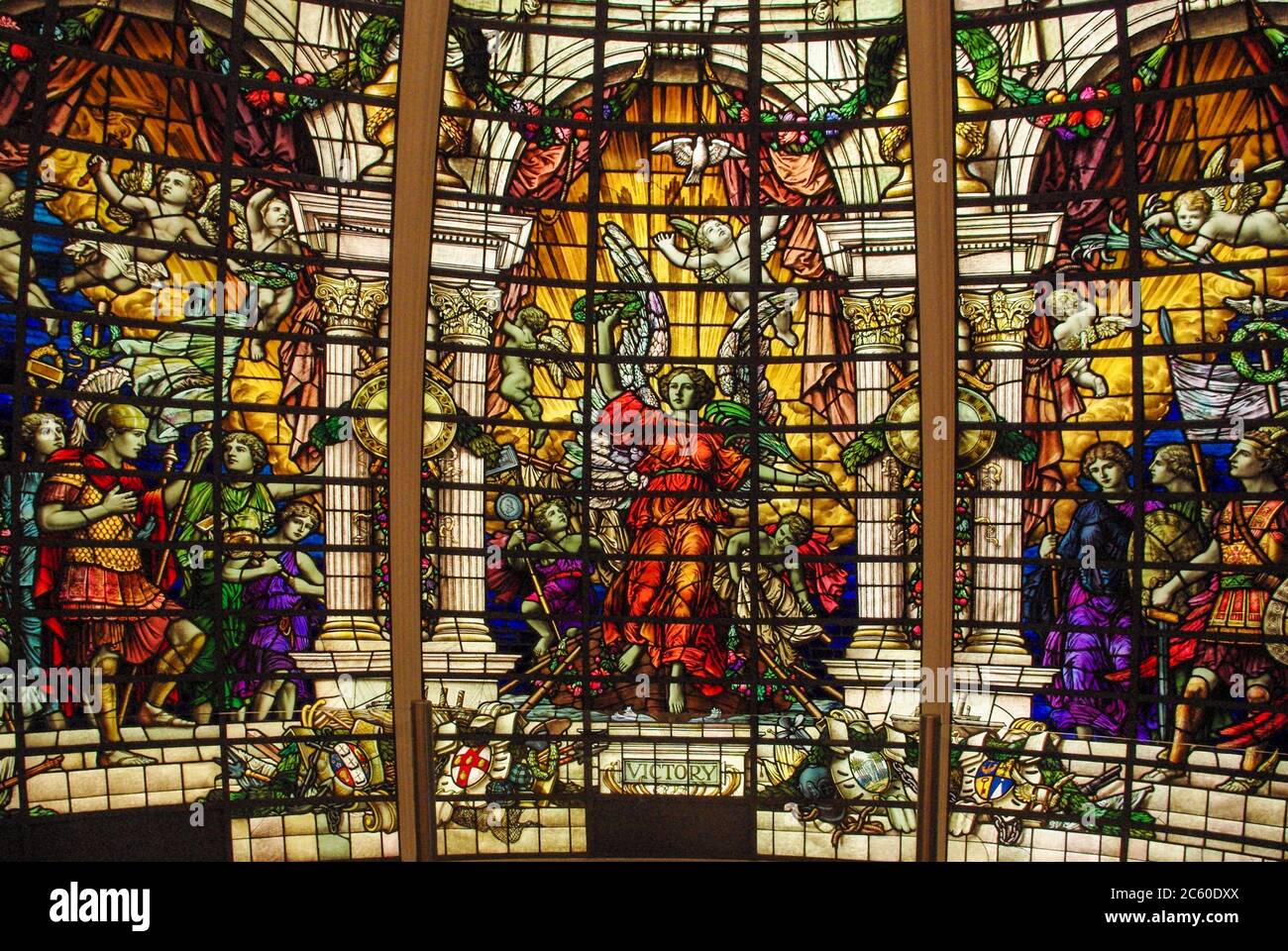Baltic Exchange Memorial Glass, Maritime Museum, Greenwich, London, UK; by the artist John Dudley Forsyth from 1922 Stock Photo