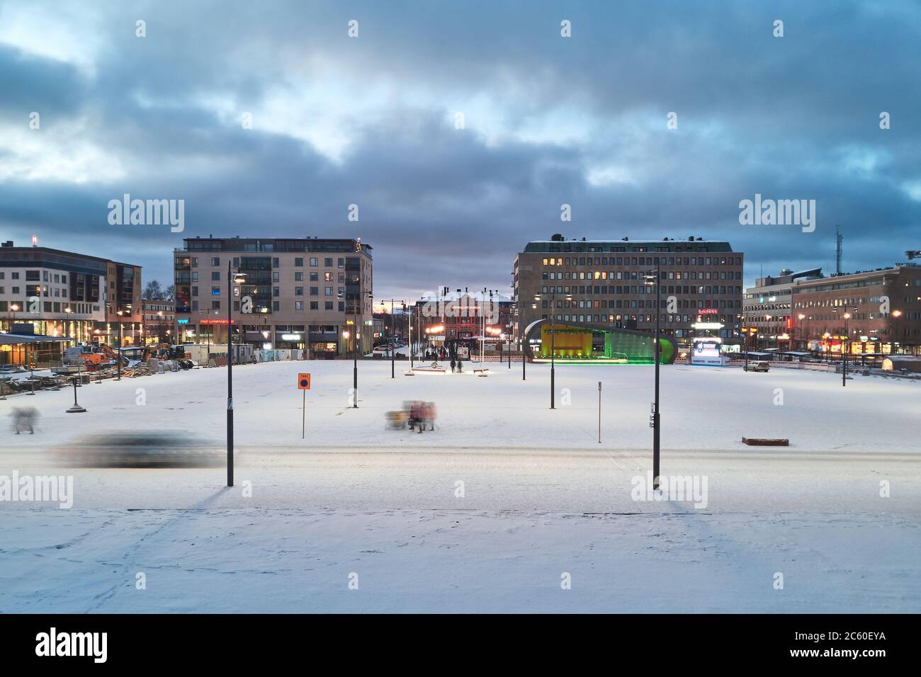 Joensuu, Finland - November 24, 2018: Aerial view of brand new outdoor stage and the market square. Stock Photo