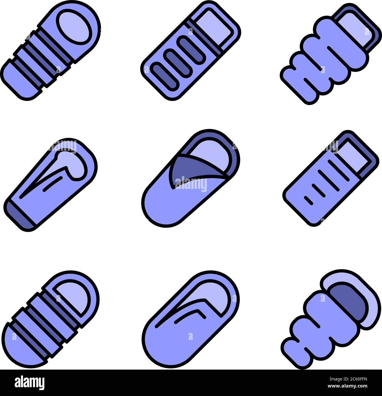 Sleeping bag icons vector flat Stock Vector