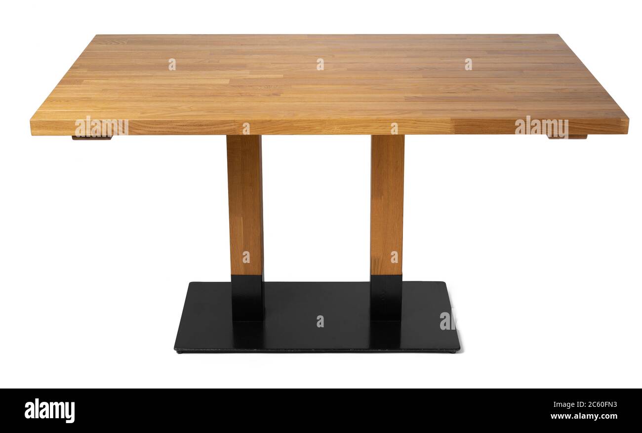 Wooden table with rectangle tabletop isolated on white Stock Photo - Alamy