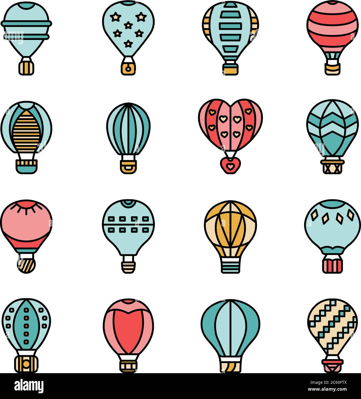 Air balloon icons vector flat Stock Vector