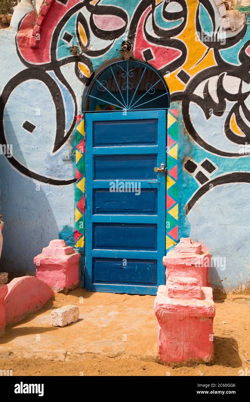 Painted Buildings, Nagaa Suhayi Gharb, Nubian Village, Aswan, Egypt
