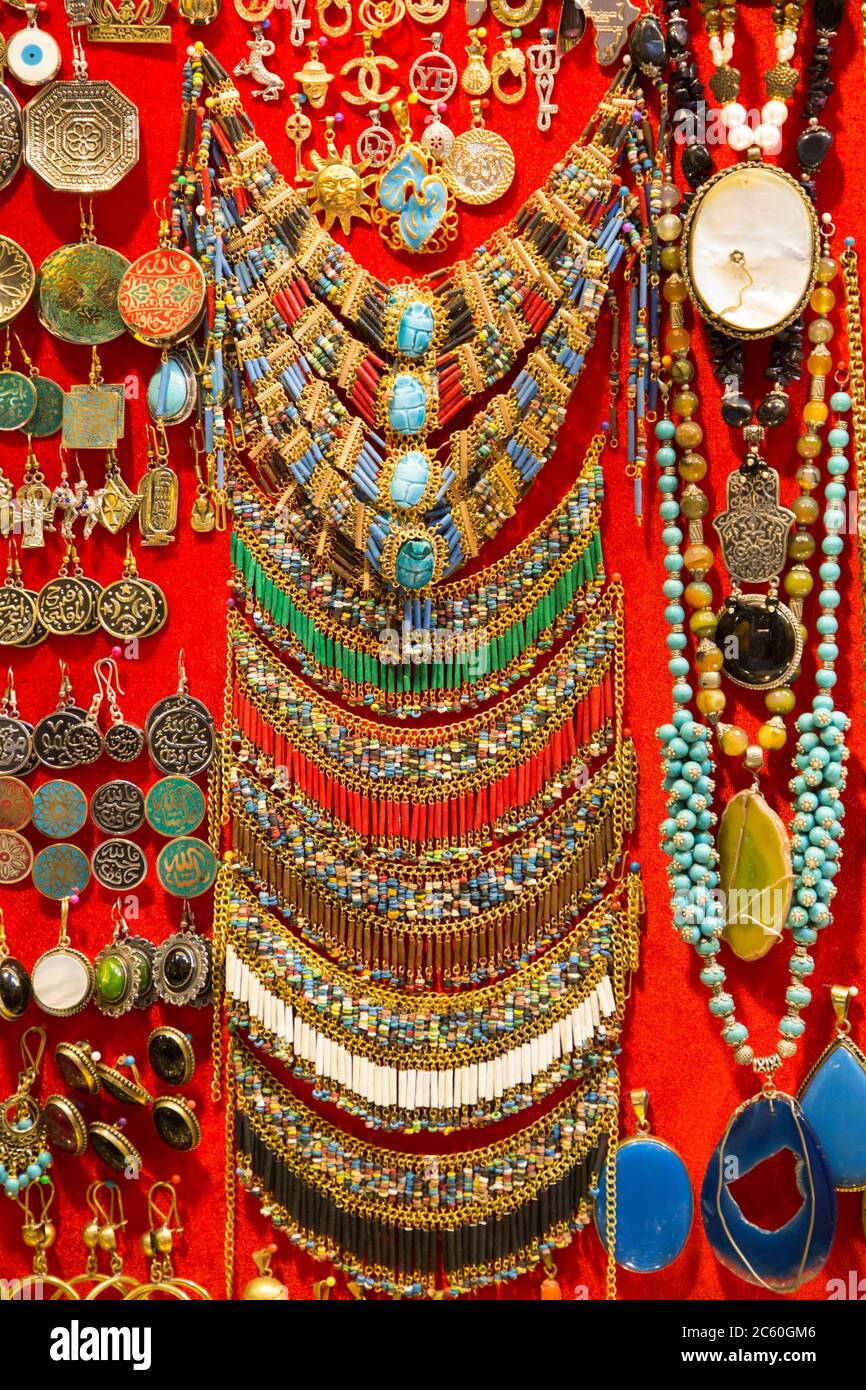Jewelry for Sale, Khan al-Khalili, Bazaar, Cairo, Egypt Stock Photo