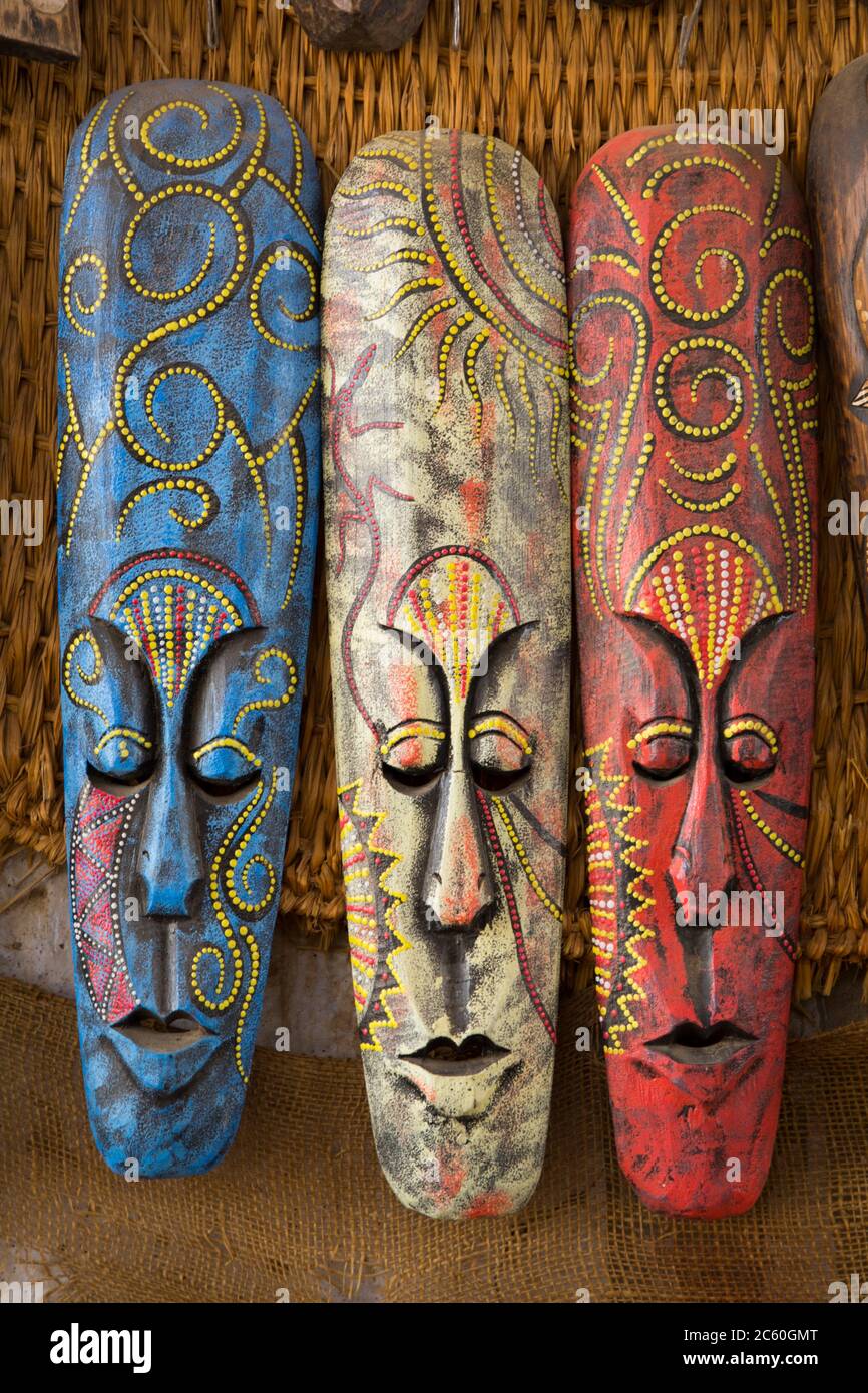 Masks, Nagaa Suhayi Gharb, Nubian Village, Aswan, Egypt Stock Photo