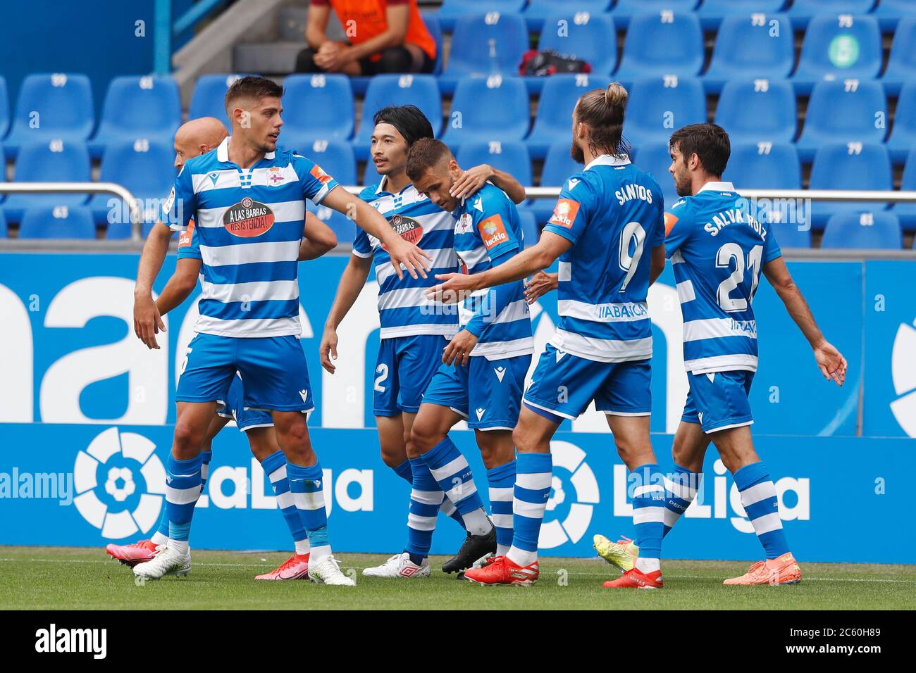 https www alamy com a coruna spain 5th july 2020 deportivo la coruna team group deportivo footballsoccer deportivo team group celebrate after aketxes goal during spanish la liga smartbank match between rc deportivo de la coruna 2 1 sd huesca at the estadio abanca riazor in a coruna spain credit mutsu kawamoriafloalamy live news image365119225 html