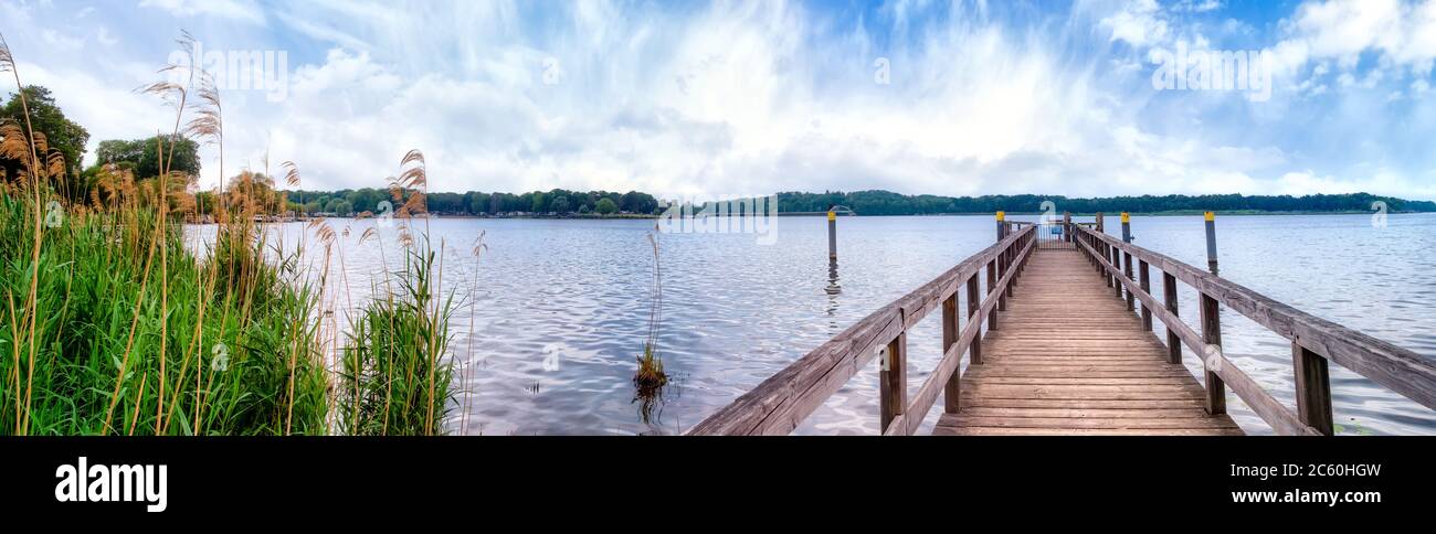 Panoramic view at the Lake Templin with landing stage from the Caputh Palace park , Germany Stock Photo
