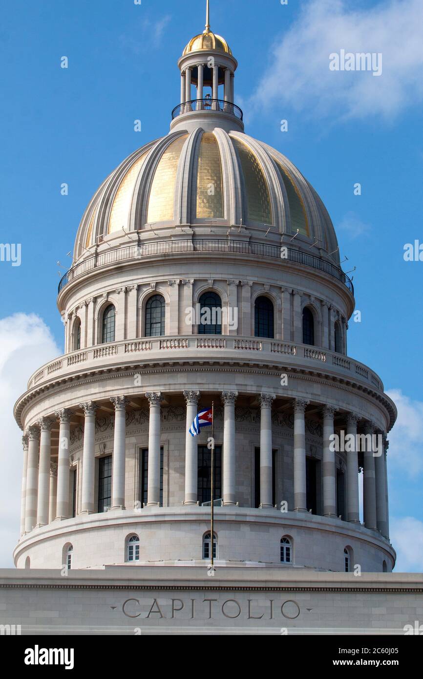 New Golden Dome Of The Capitol Of Havana Cuba Shows Gold Plated Copper Plates That Shine On Its Roof A Thin Layer Of 24 Carat Gold Was Applied To Stock Photo Alamy