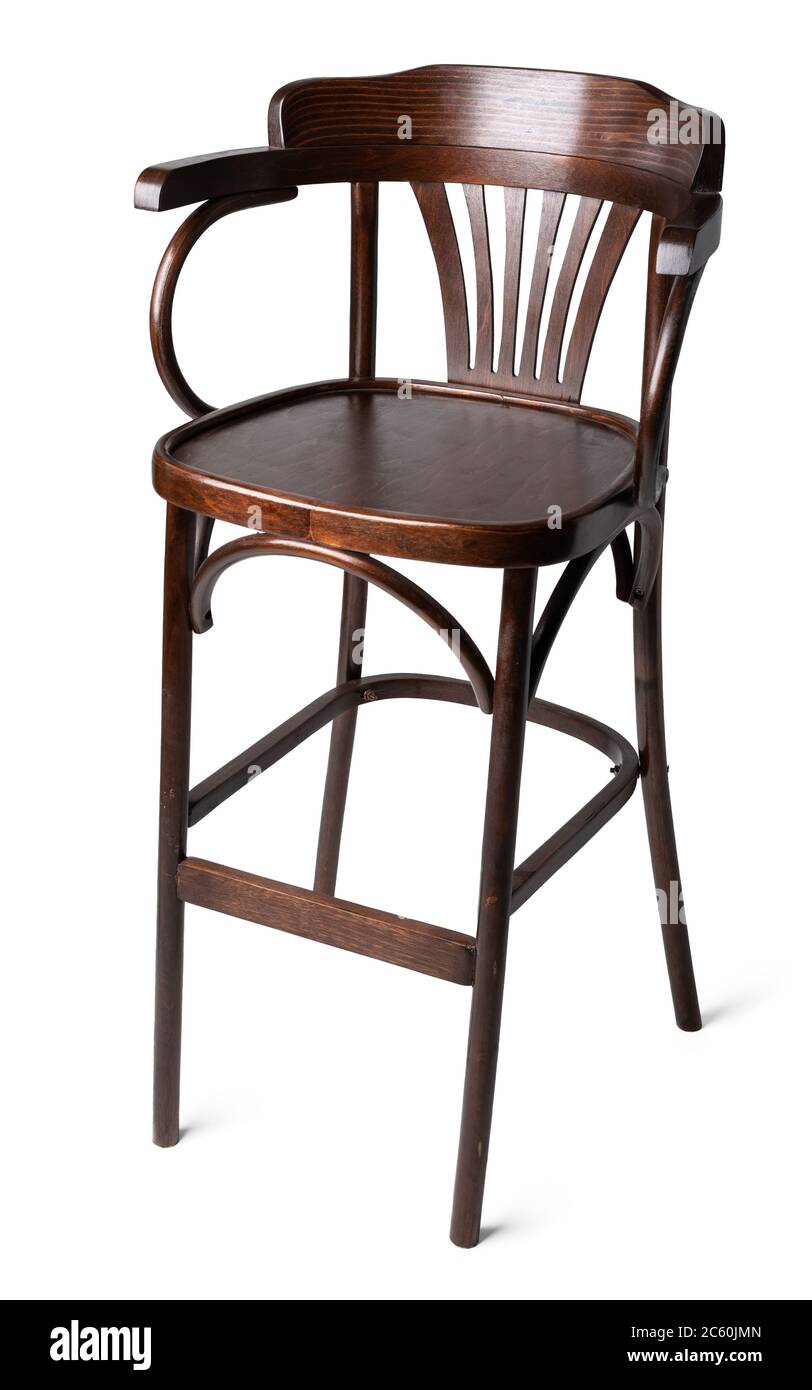 High wooden bar stool isolated on white Stock Photo Alamy