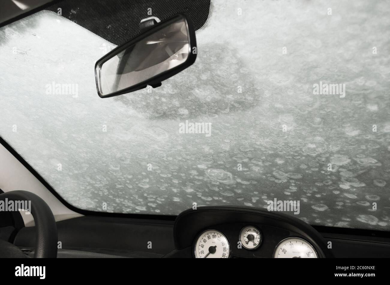 frost on car glass from inside Stock Photo Alamy