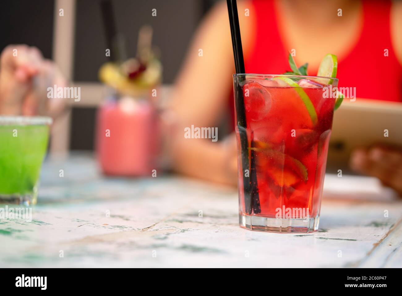 Fresh strawberry mojito or lemonade with mint Stock Photo
