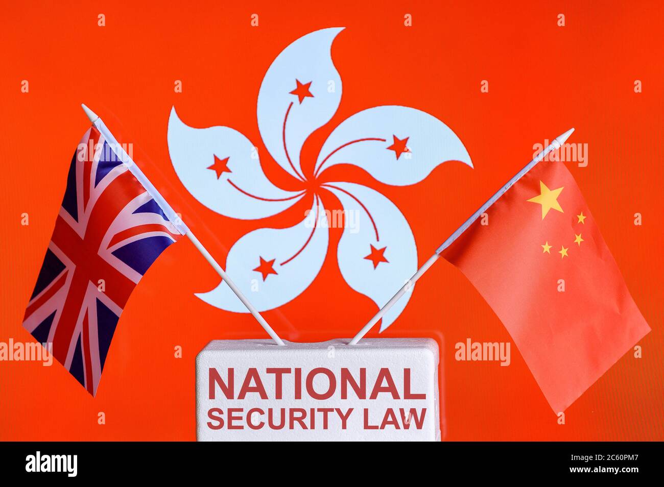 Nuremberg, Deutschland. 04th July, 2020. Flags of China and Great Britain. The countries are in dispute over the actions of the Chinese government after the new security law for Hong Kong | usage worldwide has been passed Credit: dpa/Alamy Live News Stock Photo
