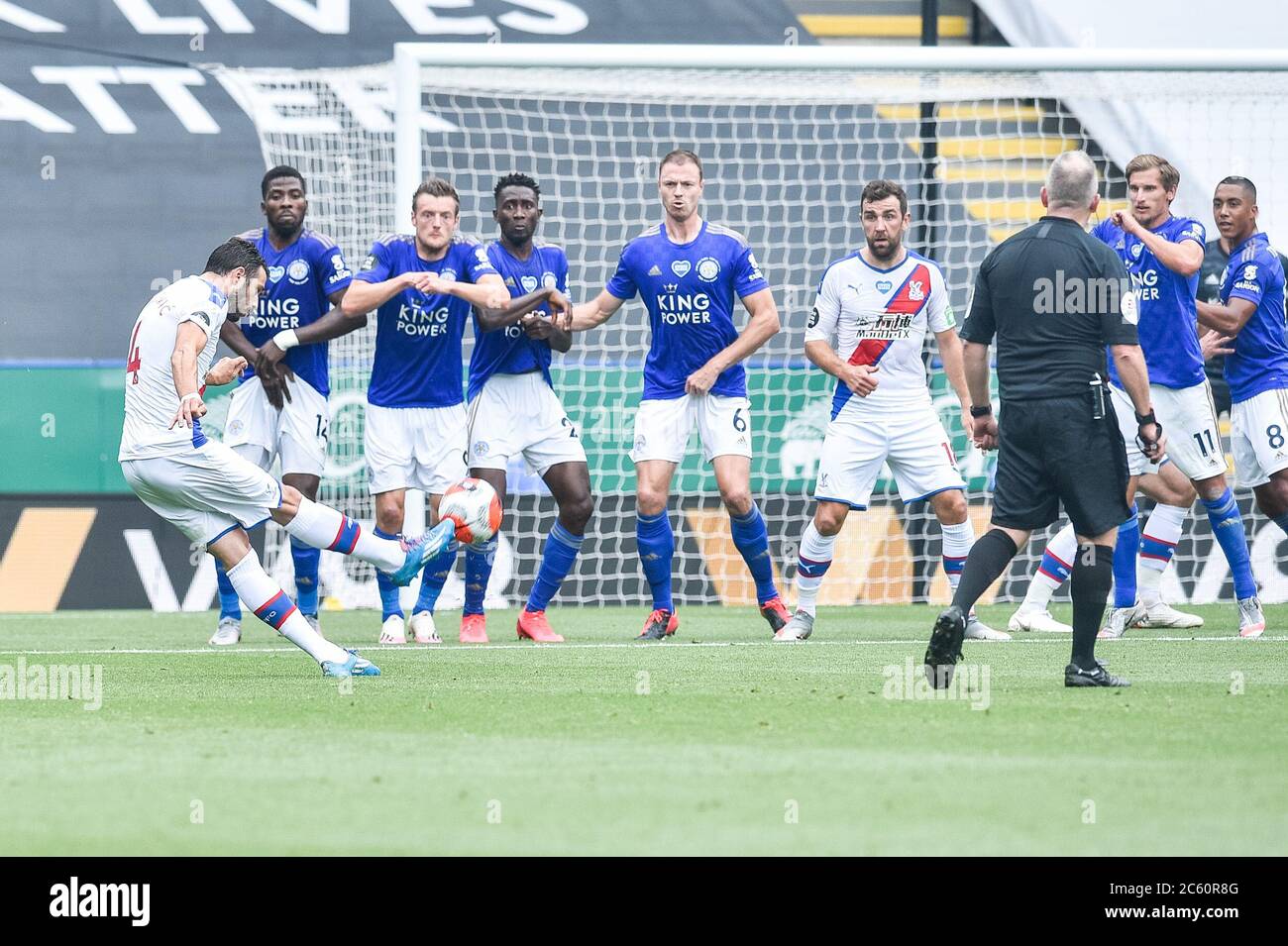 Leicester England July 04 Luka Milivojevic Of Crystal Palace Strikes A Free Kick Over The Leicester City Wall During The Premier League Match Between Leicester City And Crystal Palace At The