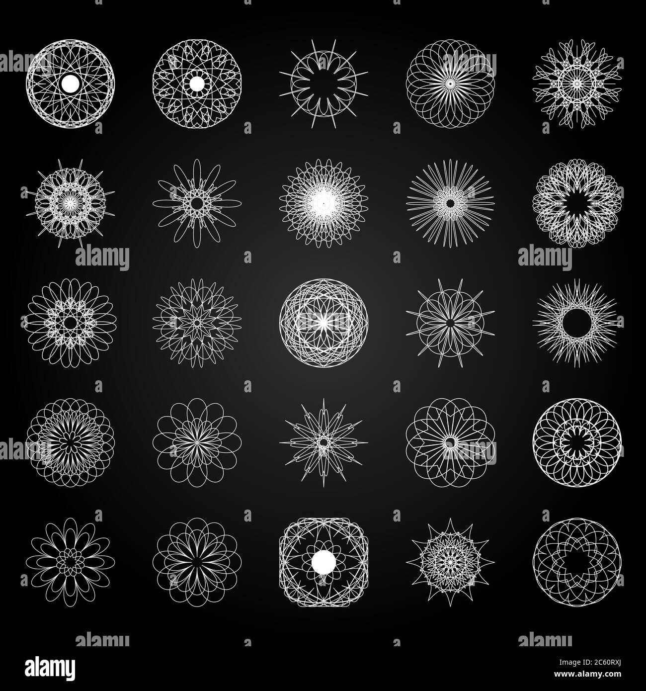 Round symbols set. 25 vector spirographs Stock Vector