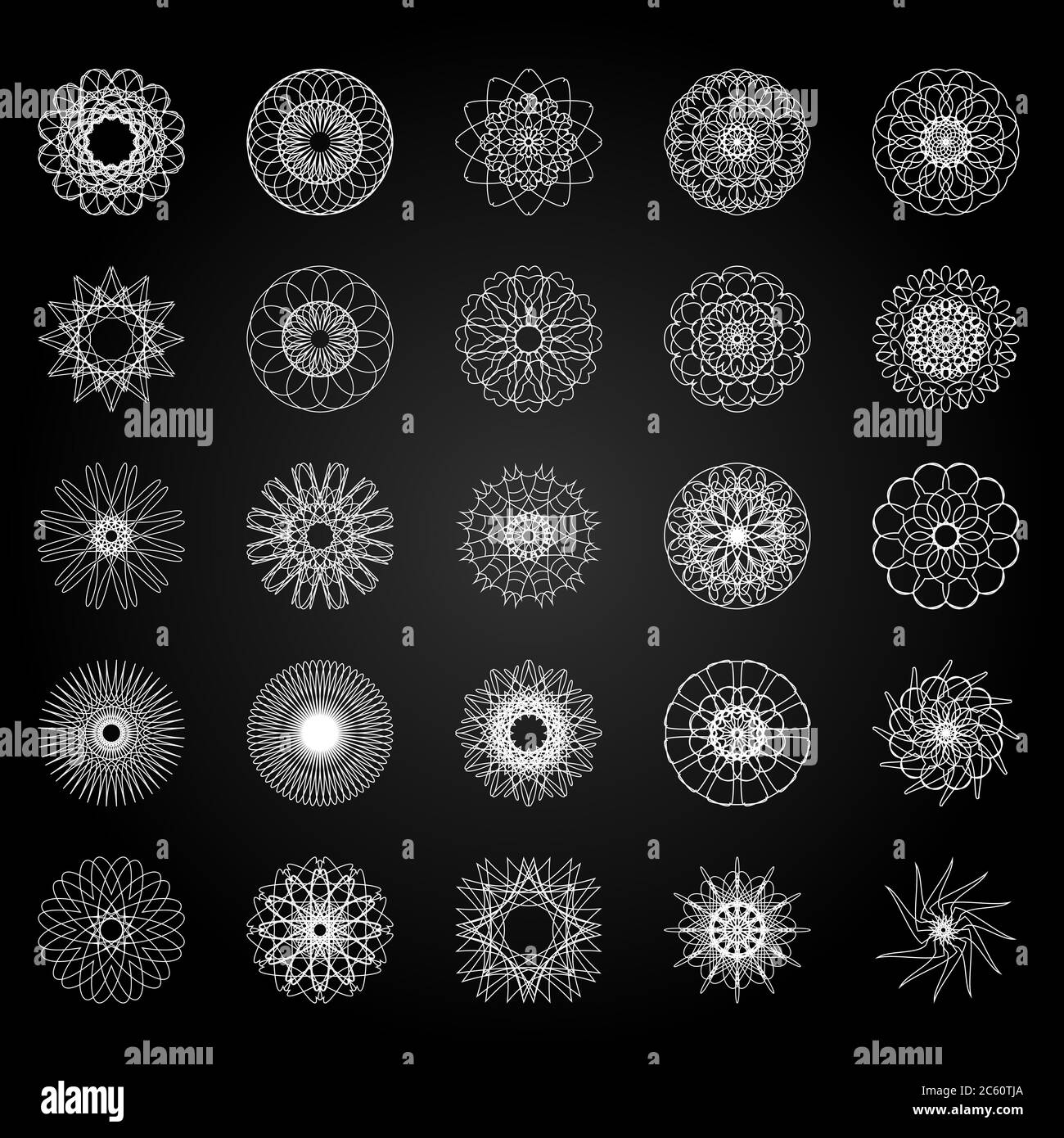 Round symbols set. 25 vector spirographs Stock Vector