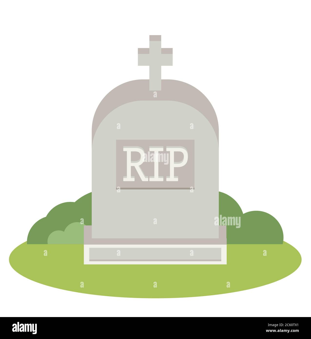 Vector illustration grey gravestone with cross on green grass. Flat ...