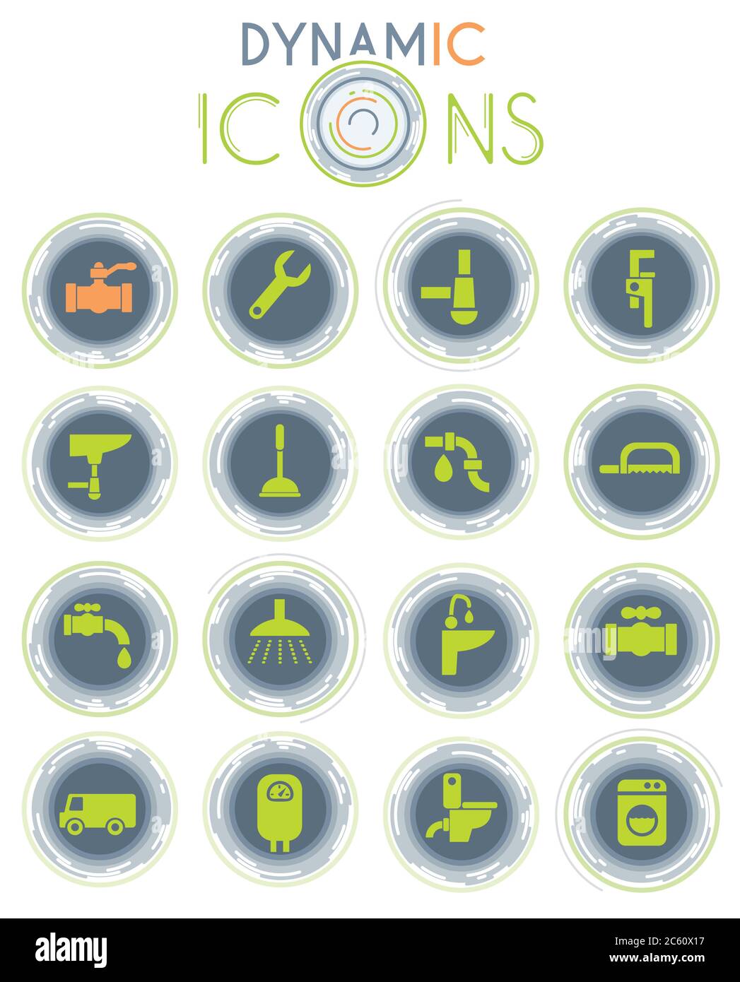 plumbing service dynamic icons Stock Vector