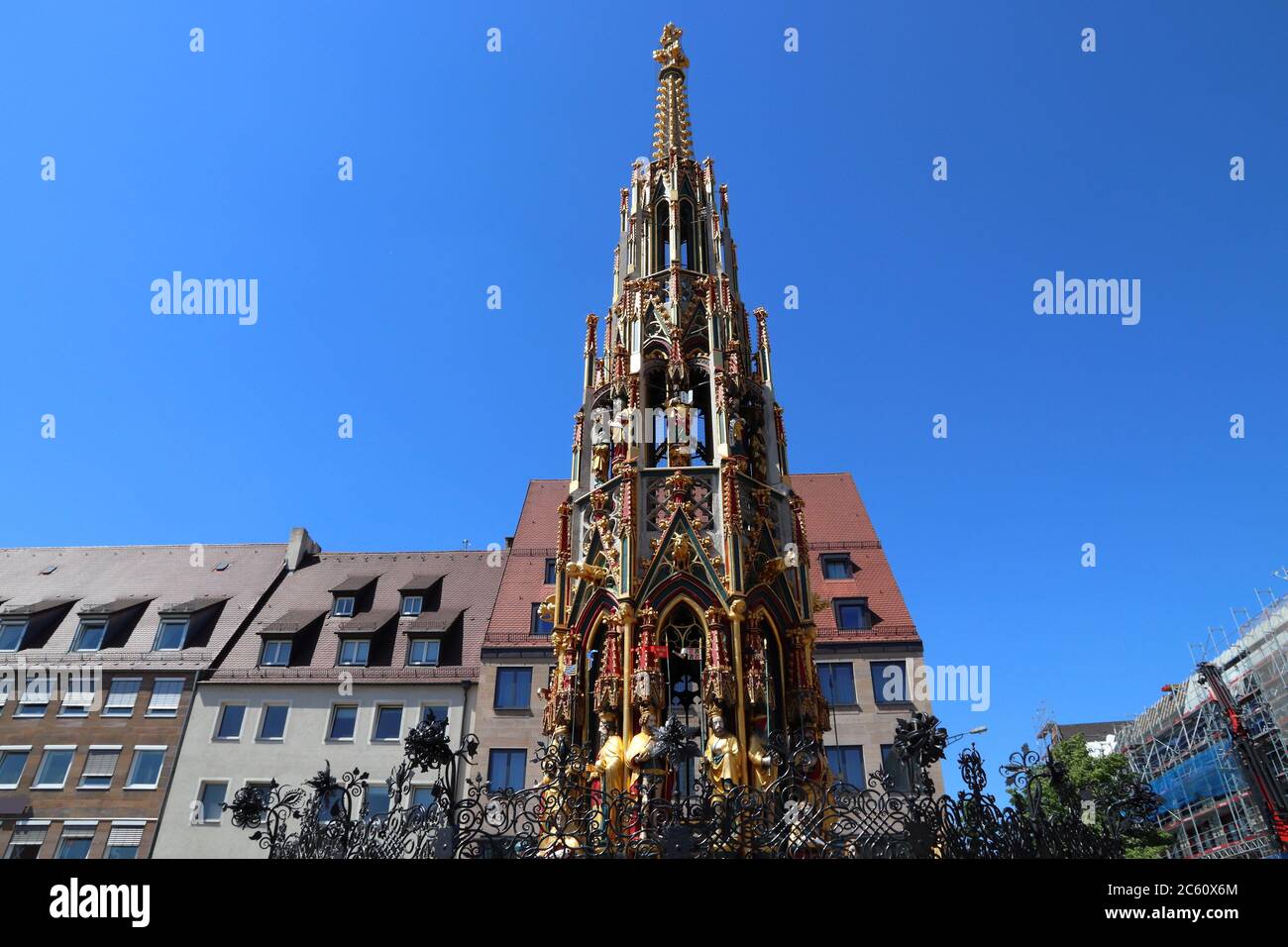 Schoener Brunnen fountain in Nurnberg, Germany. Landmark of Nuremberg