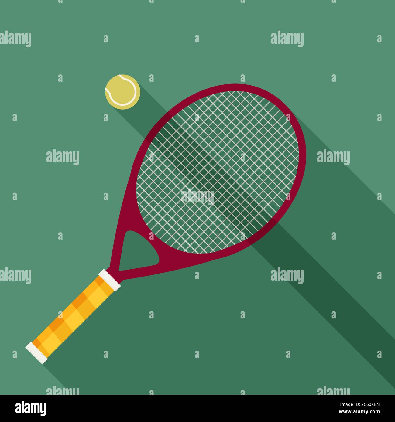 tennis racket and ball icon with long shadow. flat style vector ...