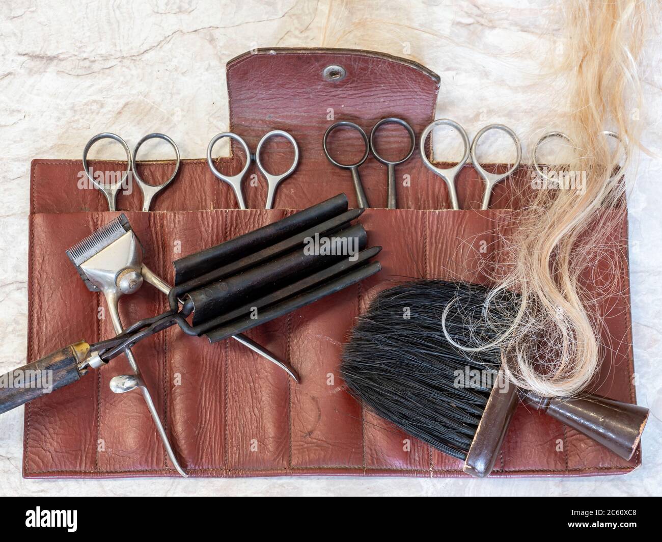 Antique barber scissors with hairdressing tool Stock Photo Alamy