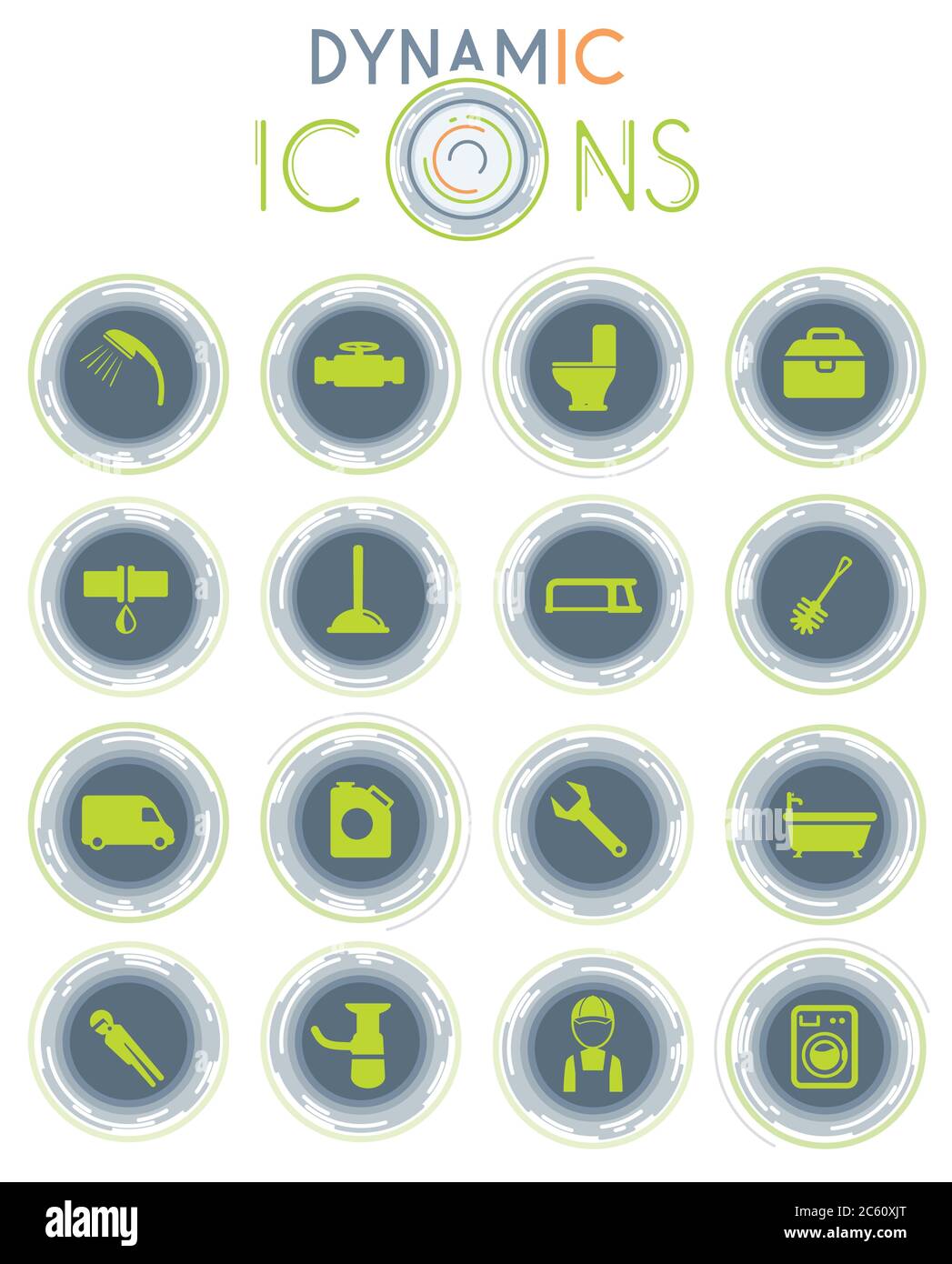 Plumbing service dynamic icons Stock Vector