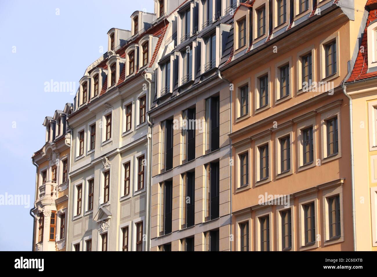Dresden city in Germany (State of Sachsen). Old Town (Altstadt) colorful architecture at Neumarkt square. Stock Photo
