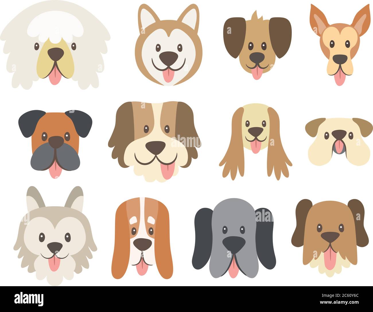 Dog faces collection. Cute cartoon dog faces with their tongue outside ...