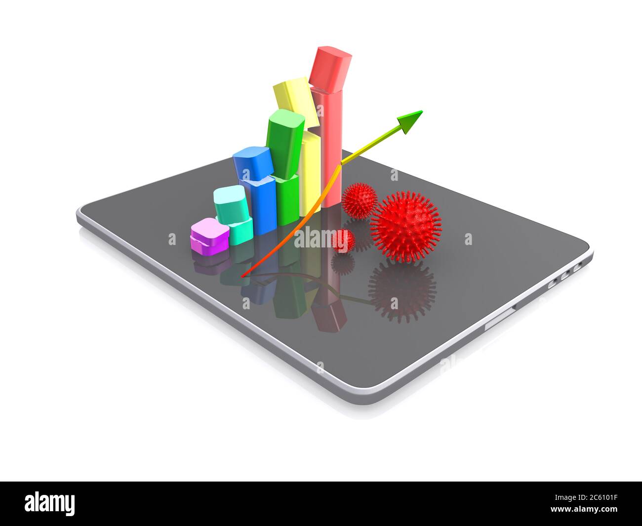 3D illustration of broken growth graph due to virus pandemic Stock Photo