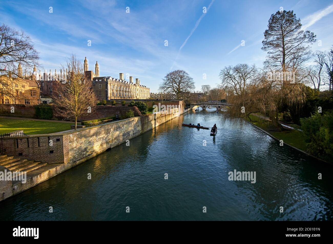 View of Cam river at sunset in Cambridge, UK Stock Photo