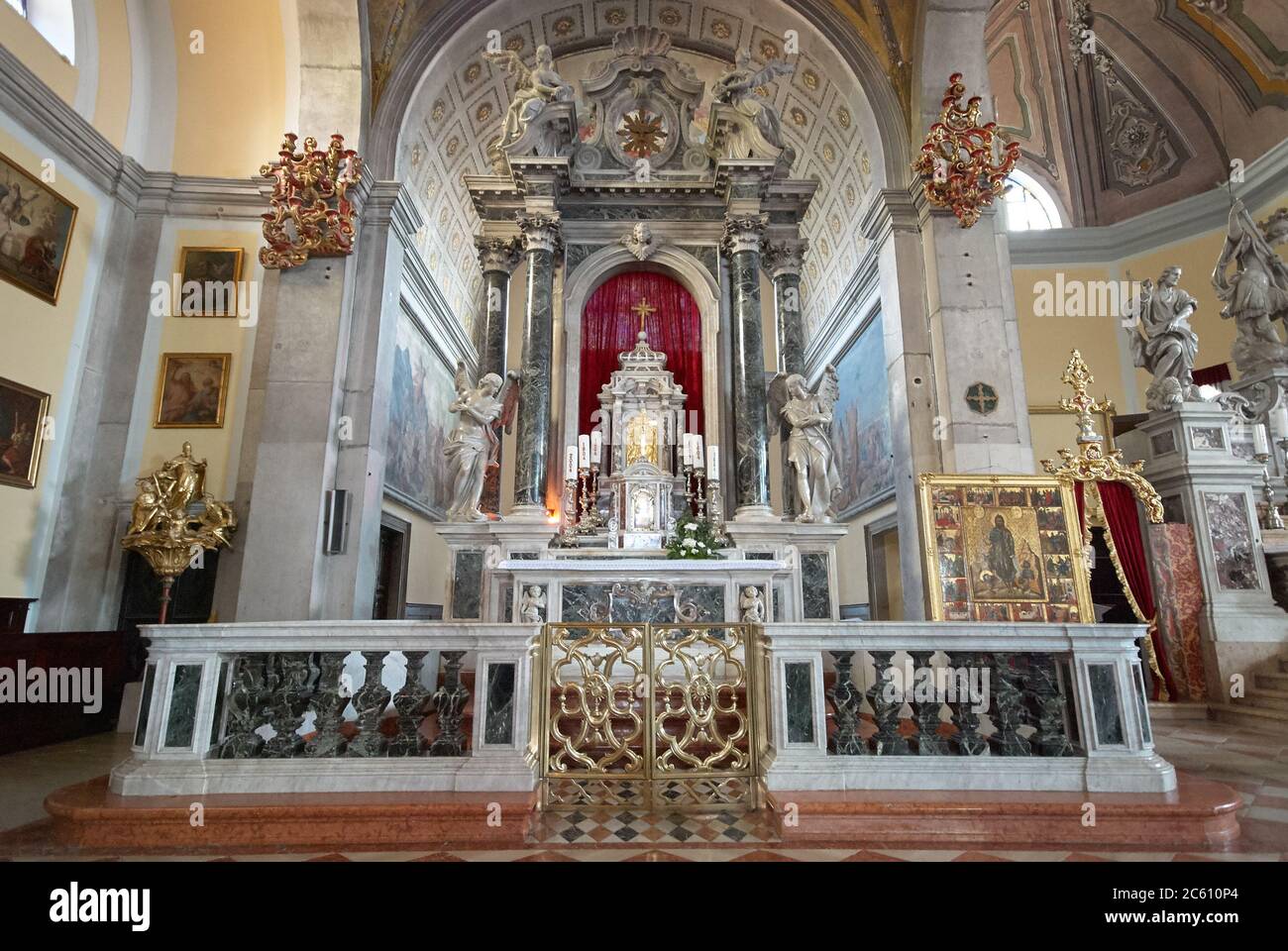 Rovinj, Croatia - August 30, 2007: Interior of the church of St. Euphemia, which is towering at the center of old town of Rovinj and is visible and re Stock Photo