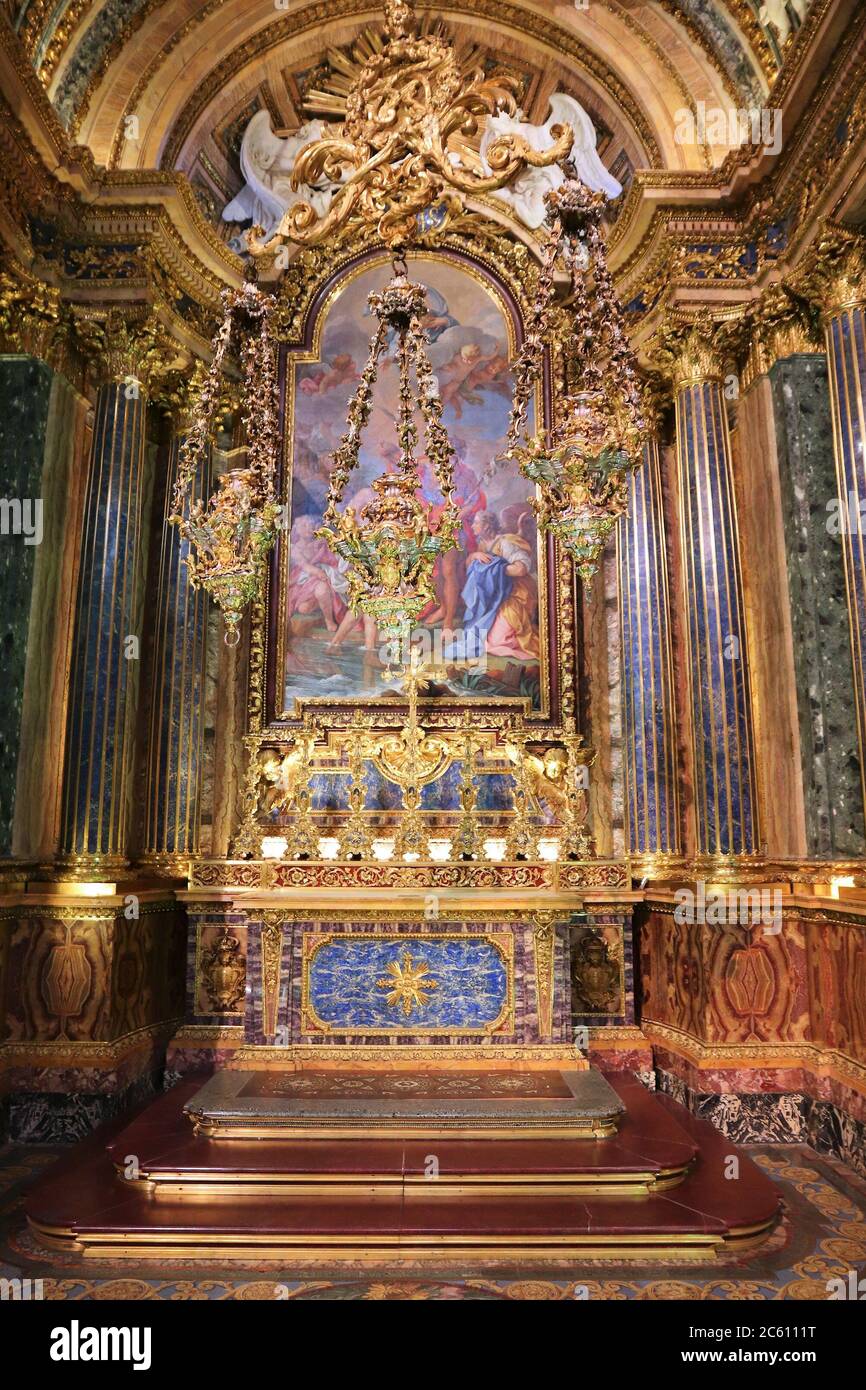 LISBON, PORTUGAL - JUNE 6, 2018: Saint John the Baptist baroque style chapel in Church of Saint Roch (Igreja de Sao Roque) in Lisbon, Portugal. It is Stock Photo